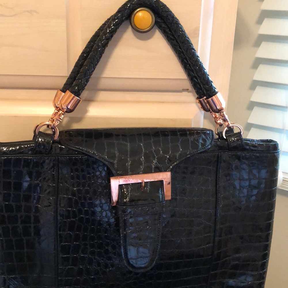 Croc dark green almost black rose gold hardware